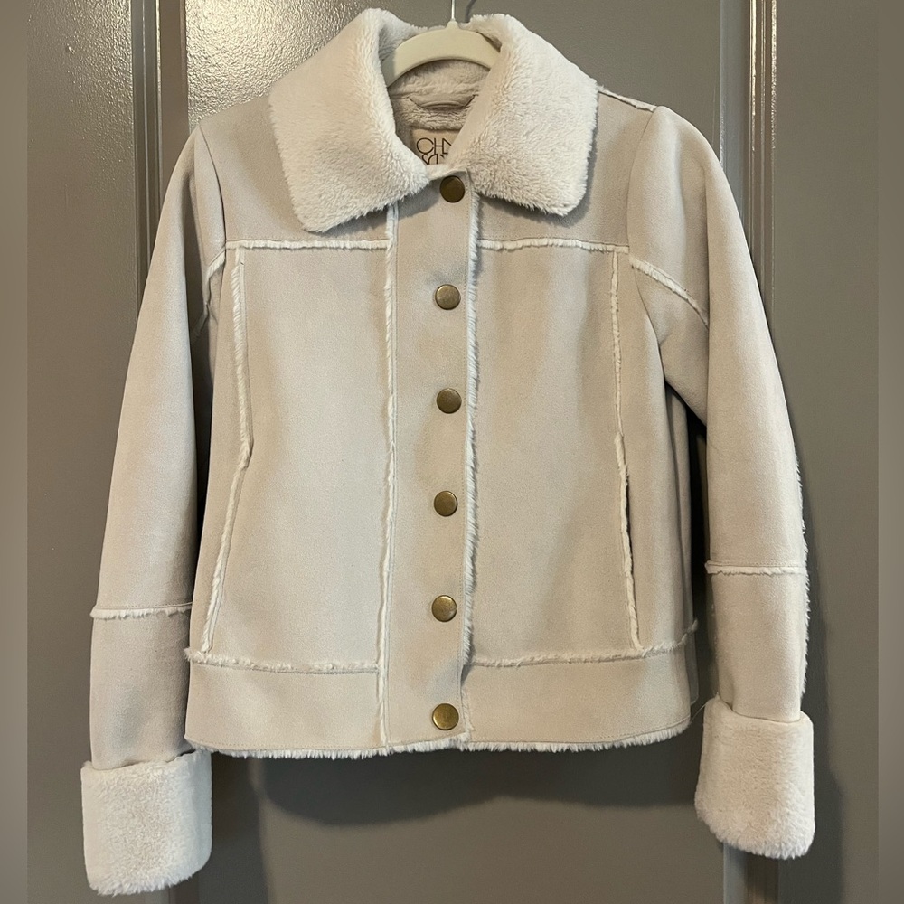 Chaser Faux Suede Shearling Jacket Beige Western Ranch Cowgirl Small